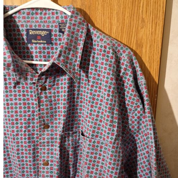 Vntg mens button down revenge shirtmakers geometric cotton y2k casual shirt xl - Picture 5 of 8